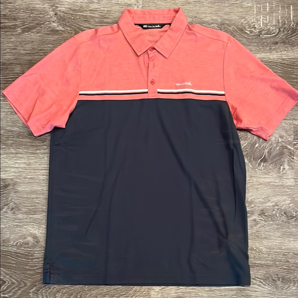 Travis Mathew Pink and Blue Polo Shirt Sporty Style